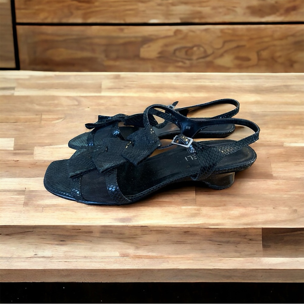 Vaneli Black Lizard Leather Multi-Strap T-Strap Brandy Sandals Women’s Size 9
